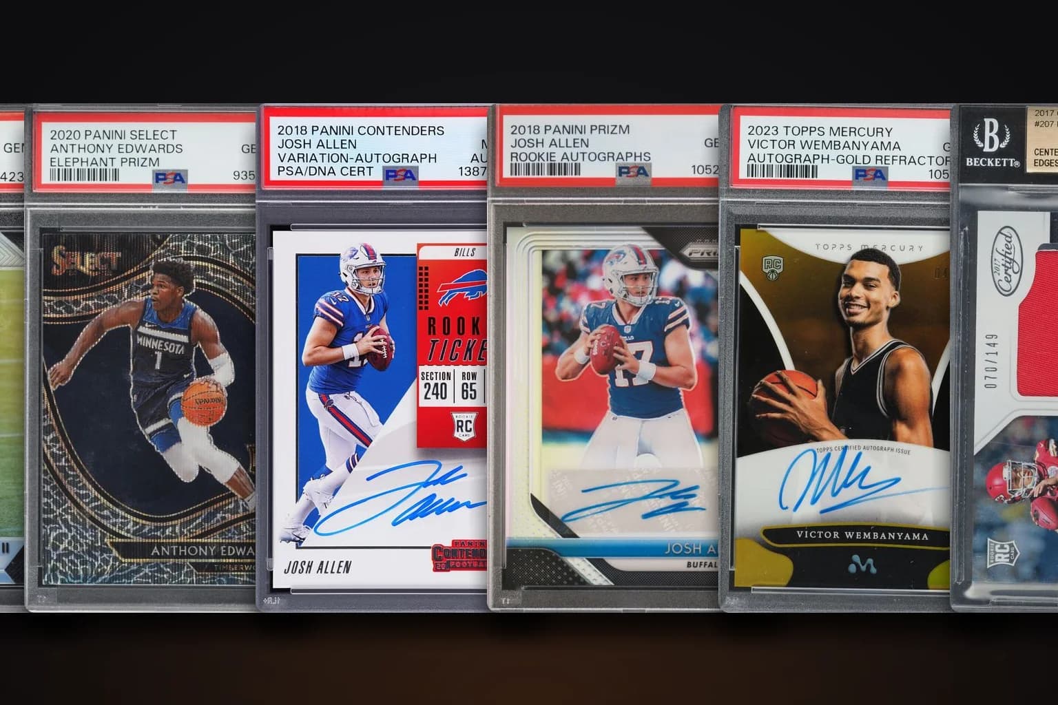 Real modern sports rookie graded slabs — Patrick Mahomes, Luka Dončić, Josh Allen and other Panini Prizm and Optic rookies