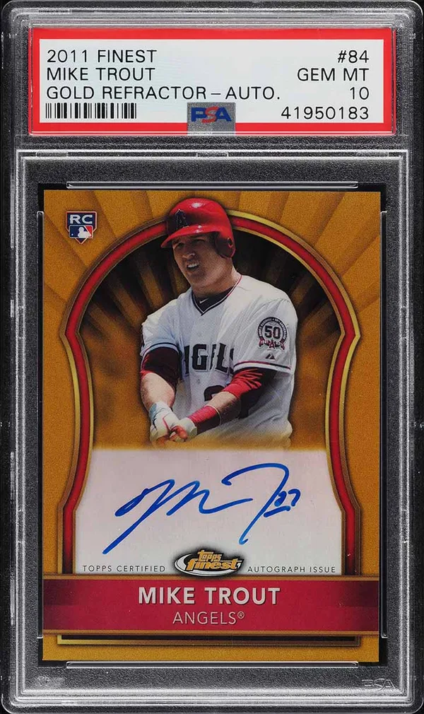 2011 Finest Gold Refractor Mike Trout Rookie Auto /75 #84